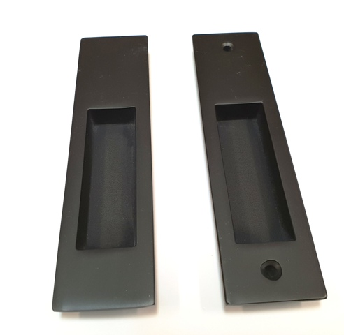 Pair Black Sliding Door Flush Pull Handles 160mm Long