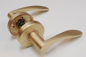 Curved Matt Brass Lever Door Handles, Available in Passage or Privacy Sets