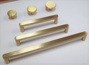 Solid Satin Brass Cabinet Handles and Knobs Available in Various Lengths and Sizes