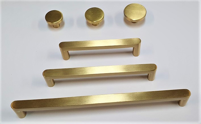 Solid Satin Brass Cabinet Handles and Knobs Available in Various Lengths  and Sizes - Lock and Handle