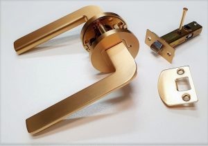 Matt Satin Brushed Gold Coloured Lever Door Handles, Available in Passage or Privacy Sets