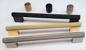 Knurled Cabinet Handles Various Lengths and Matching Knobs in Various Finishes