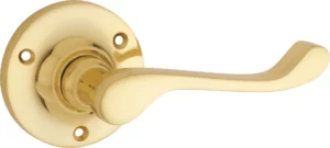 Victorian lever on round rose. Made from solid brass.